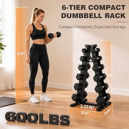 LIONSCOOL 5/6 Tier A-Frame Dumbbell Rack Stand Only, Heavy Duty Steel Weight Rack for Home Gym, Space-Saving Dumbbell Stand (200/300/600LBS Capacity) - size: 6 Tier 5-60LB