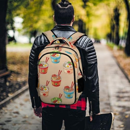 Sturdy Laptop Backpack Noodle Ramen, Anti Theft Water Resistant Travel Business Bag with Water Bottle Pockets Gifts for Men Women - color: Pattern (355)