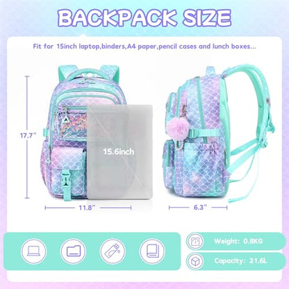 Girls Backpack,School Bag for Kids,Primary,Elementary,teen ages 6-15 Girls Bookbag,Students Kawaii Backpack Blue mermaid - color: Blue Mermaid