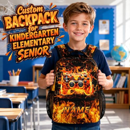 School Backpack for Boys Kindergarten Elementary Primary Middle College, Custom Gamer Schoolbag for Kids Teen Boys, 17 Inch Personalized Large Capacity Durable Gaming Bookbag - color: Game1