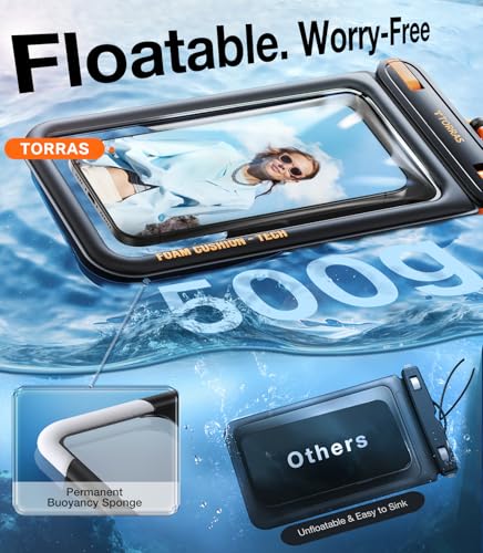 TORRAS IP68 Waterproof Phone Pouch Double Space, Floating Waterproof Phone Case with Lanyard for iPhone 17 Pro Max 16 15 S26 S25, Phone Dry Bag Vacation Cruise Travel Essentials 7.0'', Glacier Sprint - color: Glacier Sprint