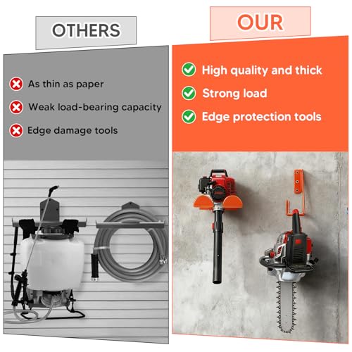 3-in-1 Heavy Duty Garage Tool Organizer, 3-Piece Wall Mount Chainsaw Holder, Backpack Blower Rack and Weed Eater Hanger Set for Lawn Power Tools, No-Scratch Rustproof, Orange