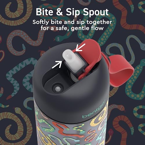 Bentgo Kids Water Bottle - Leak-Proof, Durable Tritan PFAS- & BPA-Free 15 fl oz, Kids/Toddlers Ages 3+ for School & Sports; Bite & Sip Spout, Carrying Handle, Dishwasher Safe (NEW Sssnakes) - color: Sssnakes