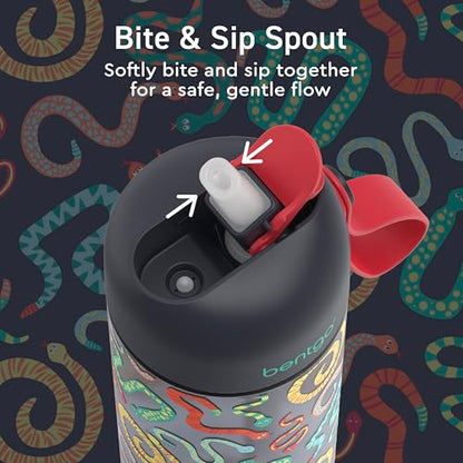 Bentgo Kids Water Bottle - Leak-Proof, Durable Tritan PFAS- & BPA-Free 15 fl oz, Kids/Toddlers Ages 3+ for School & Sports; Bite & Sip Spout, Carrying Handle, Dishwasher Safe (NEW Sssnakes) - color: Sssnakes