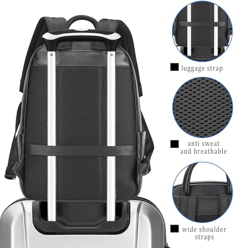 Laptop Leather Travel Backpack For Men Carry On Back Pack For Business Work computer Backpacks Fit 15.6" Laptop - color: Bb-00 Black