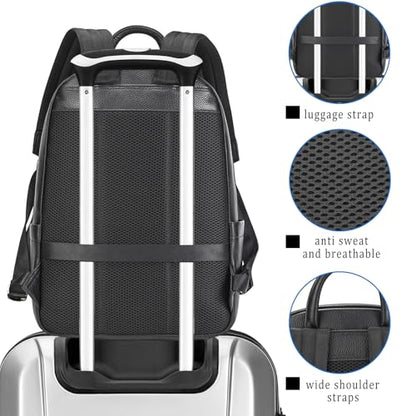 Laptop Leather Travel Backpack For Men Carry On Back Pack For Business Work computer Backpacks Fit 15.6" Laptop - color: Bb-00 Black