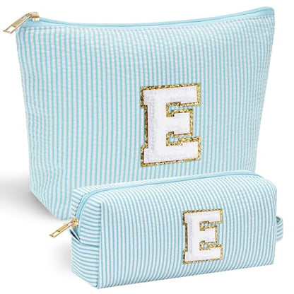 YOOLIFE Initial Makeup Bag for Women - Monogram Cute Makeup Bags Cosmetic Toiletry Pouch Make Up Case for Women Her Best Friend Friendship Sister Teacher, Personalized Birthday Gifts for Women E - color: Light Green, style: E