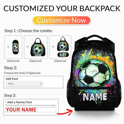 Boys School Backpack Personalized Kids Soccer Backpacks Bookbag Back to School Supplies, Custom Name Cool Sport Back Pack for Travel Camping Casual (17 Inches) - color: Color 3-1