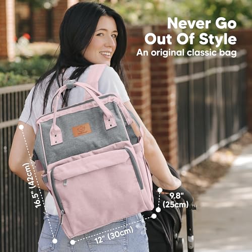 KeaBabies Baby Diaper Bag Backpack - Large Baby Bag for Boys, Girls, Waterproof Multi Function Travel Diaper Backpack with Changing Pad, Durable Travel Essentials for Moms and Dads (Pink Gray) - color: Pink Gray