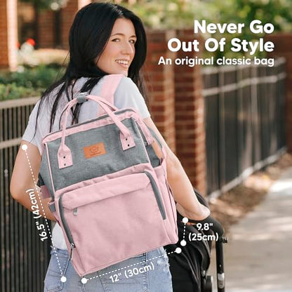 KeaBabies Baby Diaper Bag Backpack - Large Baby Bag for Boys, Girls, Waterproof Multi Function Travel Diaper Backpack with Changing Pad, Durable Travel Essentials for Moms and Dads (Pink Gray) - color: Pink Gray