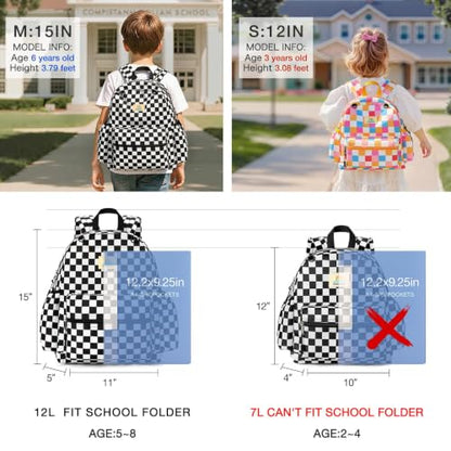 STEAMEDBUN Kids Backpack for Boys Girls 5-8, 15inch Girls Boys Backpacks Kindergarten - color: Black Checkerboard, size: SMALL-15"H(fit folder)