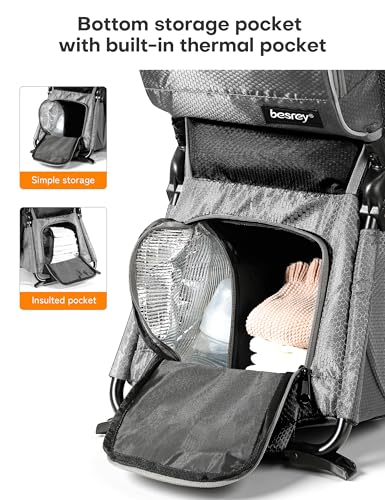 besrey Baby Backpack Carrier, Toddler Hiking Backpack with Safety 3-Height Seat, Adjustable Straps&Waist Belt, Foldable Frame Lightweight Large Capacity Child Carrier for Hiking (Silver Grey) - color: Silver Grey