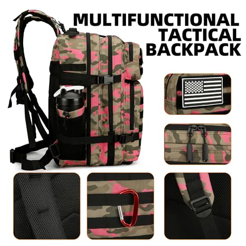 Lovelinks21 25L Tactical Backpack for Men and Women Military Backpack Small Assault Pack Molle Backpack Bug Out Bag Travel Rucksack Daypack (Pink Camo) - color: Pink Camo
