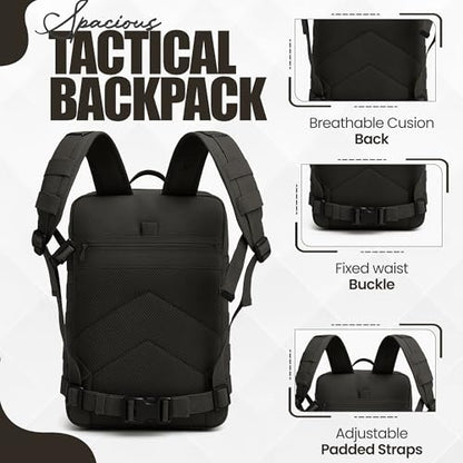 45L Military Tactical Backpack Large Day Pack for Men – MOLLE Rucking Assault Rucksack, Heavy-Duty Water-Resistant Bag for Hiking, Gym, Travel & Outdoor Adventures – Black - color: Black