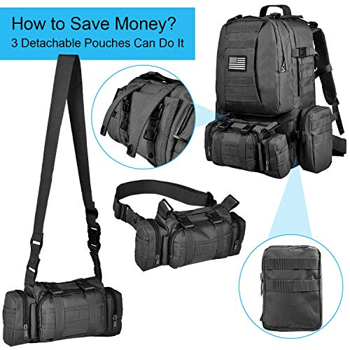 CVLIFE Tactical Backpack Military Army Rucksack 60L Large Assault Pack Detachable Molle Bag - color: 01-black With Patch
