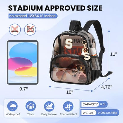 PIG PIG GIRL Clear Backpacks for Stadium Events Approved 12×6×12 Clear Bookbag for Women Mini Transparent Letter Back Pack, Semi-black, Letter-S - color: Semi Black, style: S