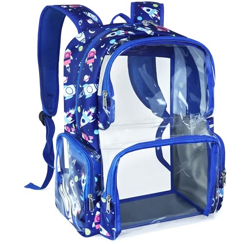 Clear Backpack Heavy Duty,18'' Large Clear Backpack with Multiple Pockets,See Through Bookbag for College Work Security,Rocket Blue - color: Rocket-blue