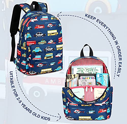 LEDAOU Kids Backpack for Boys Girls Preschool Kindergarten Elementary School Bookbag Toddler School Bag with Chest Strap - color: Car Airplane