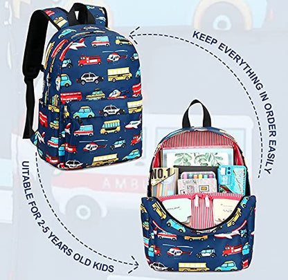 LEDAOU Kids Backpack for Boys Girls Preschool Kindergarten Elementary School Bookbag Toddler School Bag with Chest Strap - color: Car Airplane
