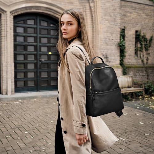 Kattee Genuine Leather Backpack Purse for Women Antitheft Rucksack Soft Work Casual Daypack Fashion - color: Black