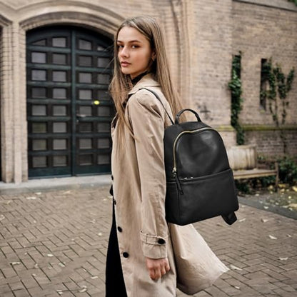 Kattee Genuine Leather Backpack Purse for Women Antitheft Rucksack Soft Work Casual Daypack Fashion - color: Black