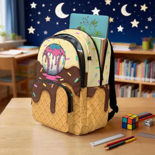 Suobstales Baseball Ice Cream Star Print Kids Backpack for Boys Girls Preschool Kindergarten Elementary School Backpack Bookbag Schoolbag Travel Daypack with Adjustable Padded Straps - color: Baseball Ice Cream Star