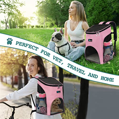 PetAmi Cat Backpack Carrier, Airline Approved Pet Carrier Backpack for Small Dogs and Large Cats, Soft Sided Collapsible Ventilated with Sherpa Bed for Hiking Travel, Max 18 lbs, Pink - color: Pink