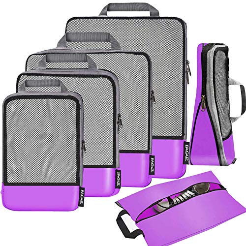 BAGAIL 4 Set/6 Set/8 Set Compression Packing Cubes Travel Accessories Expandable Packing Organizers(Purple HalfMesh 6 Set) - color: 6-Purple, style: Half Mesh