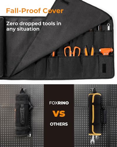Foxrino Tool Roll For Men, Heavy Duty Tool Roll Bag Organizer, Roll Up Tool Pouch with 20 + 1 Pocket, Perfect Gifts for Men Father Dad Mechanic, Black - color: Black