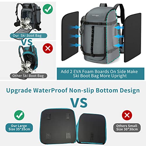 65L Ski Boot Bag,Large Duffle Travel Bag,1680D Nylon Waterproof Padded Ski Boot Bag Backpack For Women Men Kids - color: Grey