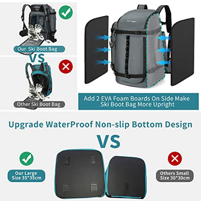 65L Ski Boot Bag,Large Duffle Travel Bag,1680D Nylon Waterproof Padded Ski Boot Bag Backpack For Women Men Kids - color: Grey