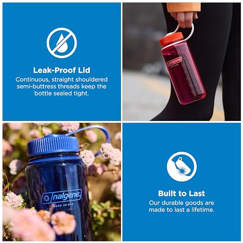 Nalgene 16 oz Wide Mouth Water Bottle | Slim Cup Holder Size, BPA-Free, Durable & Leak Proof, Lightweight Travel Bottle, Denim - color: Denim, size: 16 Ounces