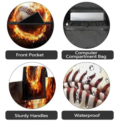 Large Backpack with 15.6 Inch Laptop Compartment, Baseball Ball Fire Adult Backpack for Work, Travel & School College Boys Girls - color: Baseball Ball Fire
