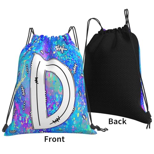 Drawstring Backpack Bag Sport Gym Sackpack Initial Blue Draw String Cinch Bags Bulk String Backpack Storage Bag for Women Men Letters D - color: Letters D