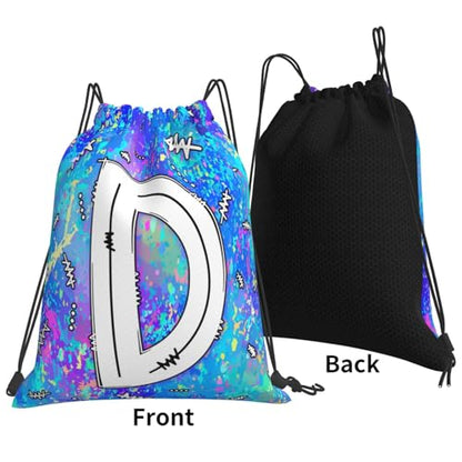 Drawstring Backpack Bag Sport Gym Sackpack Initial Blue Draw String Cinch Bags Bulk String Backpack Storage Bag for Women Men Letters D - color: Letters D