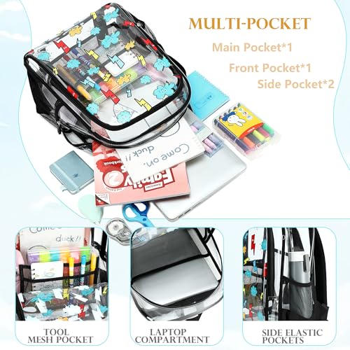 AO ALI VICTORY Clear Backpack for School,PVC Transparent Kids Bookbag for Girls Boys Cute Toddler Back Pack Kindergarten Elementary Schoolbag Stadium Approved See Through Backpacks,Black Lightning - color: Black Lightning