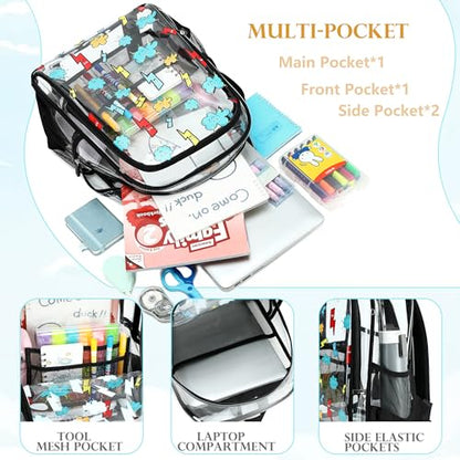 AO ALI VICTORY Clear Backpack for School,PVC Transparent Kids Bookbag for Girls Boys Cute Toddler Back Pack Kindergarten Elementary Schoolbag Stadium Approved See Through Backpacks,Black Lightning - color: Black Lightning