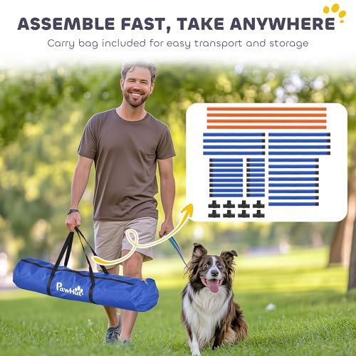 PawHut 4 Pieces Dog Agility Training Equipment, Dog Agility Course Backyard Set with Adjustable Height and Carry Bag, Indoor Outdoor Jumping Hurdles for Training, Orange