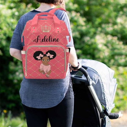 Newcos Personalized Crown Print Diaper Bag Backpack with Name Custom Afro Princess Mommy Nursing Baby Bags for Women,Customized Large Nappy Bags - color: 230112-13