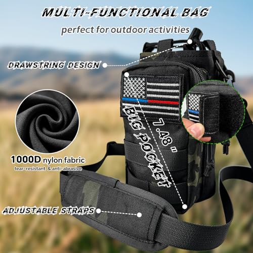 Water Bottle Holder with Strap - Tactical Insulated Water Bottle Sleeve with MOLLE System Water Bottle Cover Cross-Body Pouch for Walking Hiking Camping Gym 32oz&40oz - color: Black Camo