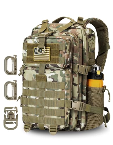 Hannibal Tactical 30L MOLLE Assault Pack, Tactical Backpack Military Army Camping Rucksack with Bottle Holder, 3-Day Pack, CP - color: Cp, size: 30L