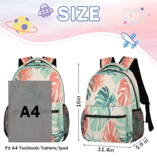Tropical Plant Leaf Womens Travel Backpack | 15.6 Inch Laptop Backpack, Lightweight Casual Daypack, Water Resistant, Cute Work Backpacks, Large Capacity - color: Multicolor10