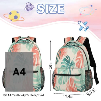 Tropical Plant Leaf Womens Travel Backpack | 15.6 Inch Laptop Backpack, Lightweight Casual Daypack, Water Resistant, Cute Work Backpacks, Large Capacity - color: Multicolor10