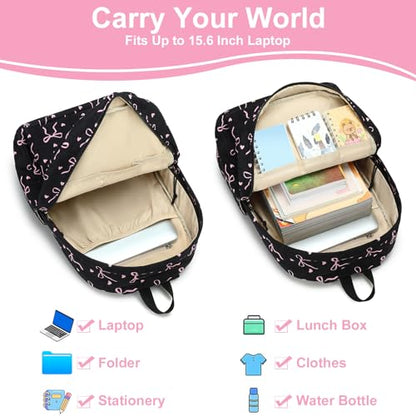 LEDAOU School Backpack for Teen Girls Elementary Middle School Bookbag Kids Backpacks Women Laptop Backpack Travel Daypack (Bow Tie Black) - color: A-bow Tie Black