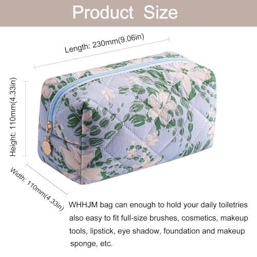 Cute Floral Makeup Bag Small Cotton Quilted Cosmetic Bag, Aesthetic Essential Bag Emergency Bag Gift for Women Girls Travel Accessories (White Gardenias) - color: White Gardenias