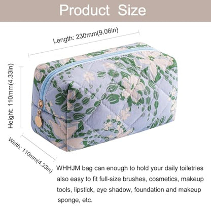 Cute Floral Makeup Bag Small Cotton Quilted Cosmetic Bag, Aesthetic Essential Bag Emergency Bag Gift for Women Girls Travel Accessories (White Gardenias) - color: White Gardenias