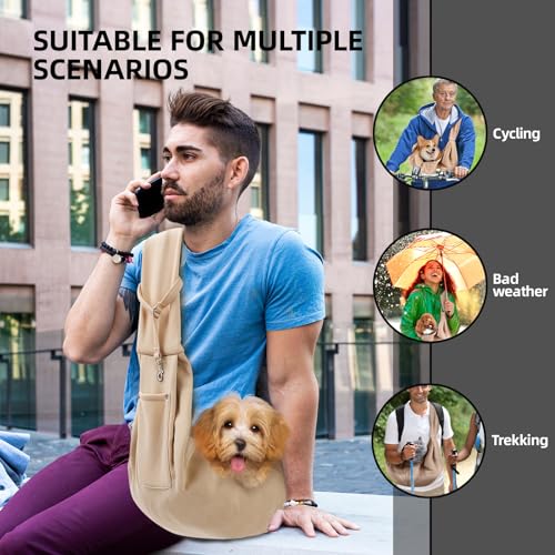 Dog Carrier Sling - Reversible Puppy Carrier Purse with Storage Pocket, Hand-Free Dog Sling Carrier for Carry Small Dogs and Cats, Travel Safety Harness, Dog and Cat Harness (Apricot) - color: Apricot