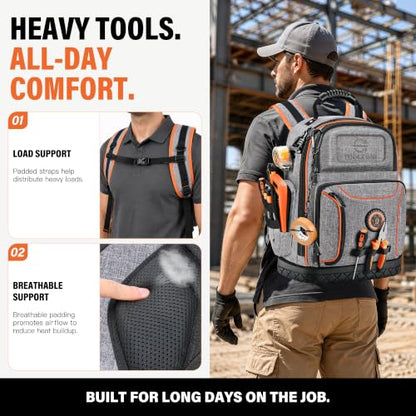 LOKASS 18.1-inch Heavy-Duty Tool Backpack, 75 Pockets, Gray - color: Grey