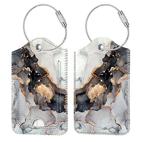 Fintie Luggage Tags, Privacy Cover ID Label with Stainless Steel Loop and Address Card for Travel Bag Suitcase - Cloudy Marble (2 Piece) - color: Cloudy Marble