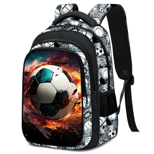 School Backpack for Boys - Soccer Boys Backpack for Kids Children Teens Elementary Middle School - 17″ Sport Bookbag Travel Back Pack for Age 6-18 - color: Soccer Backpack15